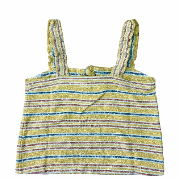 Madewell Tank Top Yellow Striped Sleeveless Shirt Tie Front texture thread NWT - Picture 5 of 13